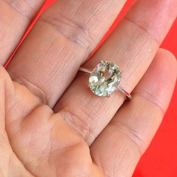 925 Sterling Silver Ring with Natural Green Amethyst 12x10mm - Picture 9 of 11